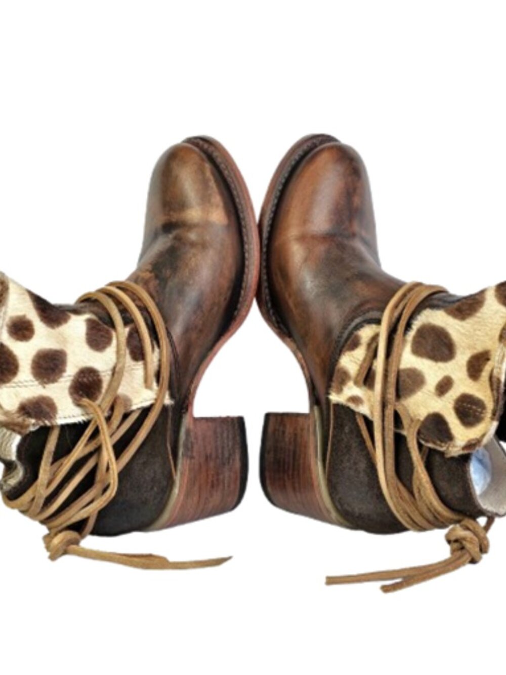 Freebird By Steven Casey US 8.5 Leather Haircalf Tassle Brown Ankle Boots - Picture 3 of 10